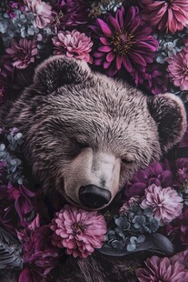 沉睡熊被繁花簇拥