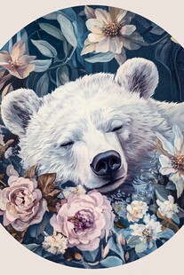 白熊憩于繁花绿叶间