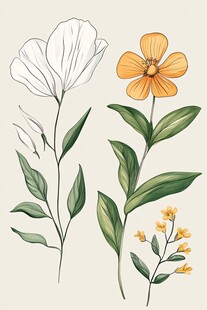 手绘花卉植物插画