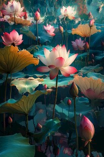 梦幻荷塘绽放绚烂荷花