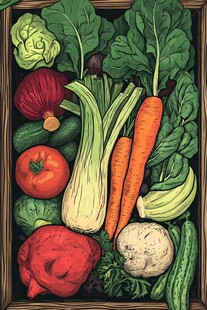 多彩蔬菜框中绘