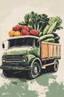 绿卡车满载新鲜蔬菜水果