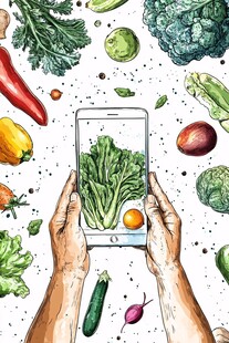 手机展示新鲜蔬菜画面