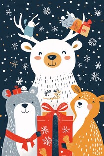冬日动物欢庆节日送礼物
