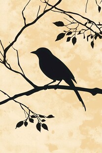 枝头小鸟剪影图