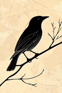 枝头黑鸟剪影图