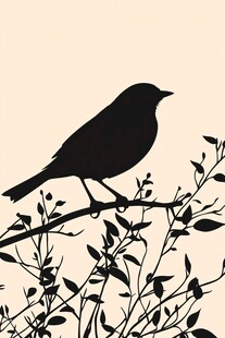 枝头小鸟剪影
