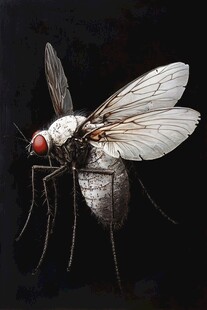超写实绘画中的红眼睛苍蝇