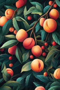 枝头硕果累累的鲜嫩桃子