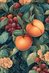 多彩果实与繁茂绿叶图景