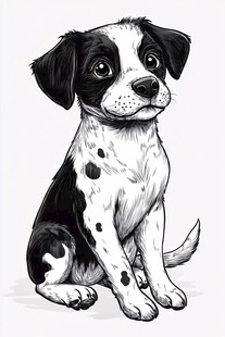 可爱斑点小狗的黑白插画