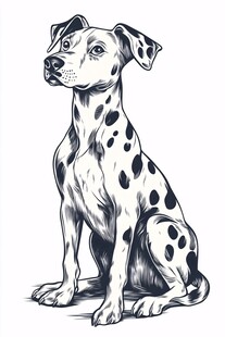 坐姿斑点狗黑白插画