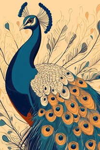 优雅孔雀插画 尽显自然之美