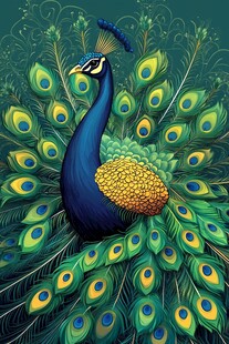 华丽孔雀绽放绚烂尾羽