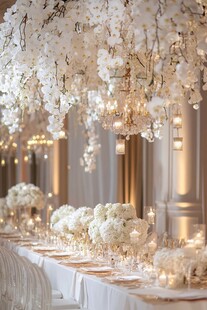 梦幻白色花卉婚礼宴会布置