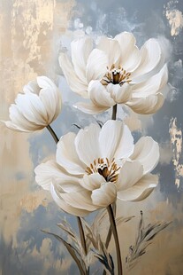 白色花卉油画艺术作品