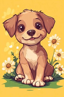 可爱小狗与雏菊的温馨画面