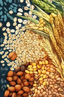 多彩谷物与坚果的丰盛集合