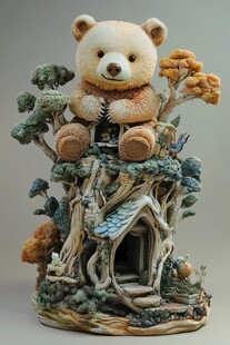小熊栖于奇幻树屋摆件