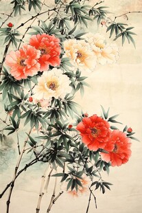 国画牡丹翠竹图