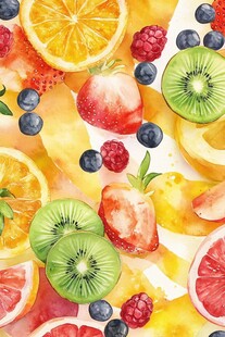 缤纷水果水彩图案背景