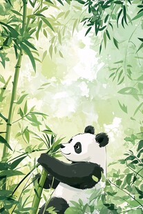 竹林中的熊猫惬意吃竹子