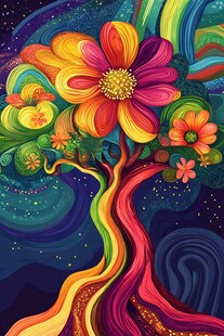 梦幻多彩之花树奇幻图景