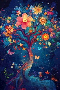 梦幻繁花树与飞舞蝴蝶
