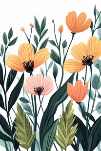 花卉插画 清新自然花卉组合