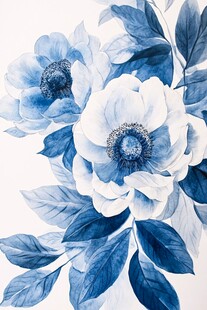 蓝白花卉水彩画精美图案