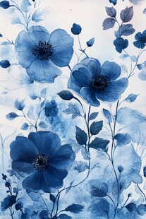 蓝色水彩花卉图案设计