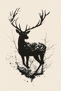 水墨风鹿形艺术插画