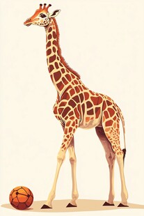 长颈鹿与篮球的趣味场景