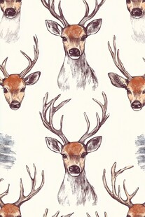 鹿头图案 水彩风动物插画
