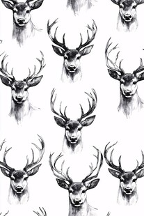鹿头图案 黑白艺术风设计