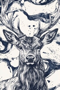 水墨风麋鹿头像插画