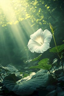 阳光照耀下的白色牵牛花