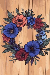 木底花卉花环插画