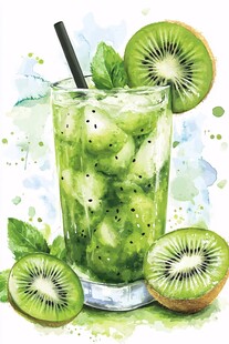 清新猕猴桃冰饮插画