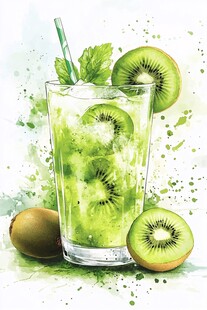 水彩风猕猴桃冰饮插画
