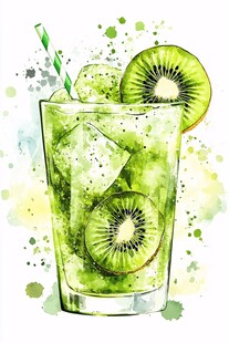 水彩风猕猴桃冰饮插画