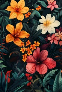 热带花卉绚丽植物图案