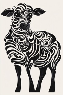 黑白线条艺术风格小羊