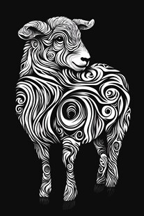 黑白旋涡纹羊艺术插画
