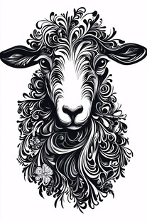 羊头的华丽花纹艺术图案
