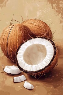 三个椰子及其切开后的景象