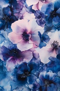 梦幻蓝紫色花卉水彩图案