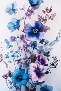 梦幻蓝紫色系花卉插画