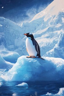 企鹅静立冰雪世界