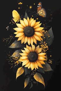 向日葵与蝴蝶的梦幻插画